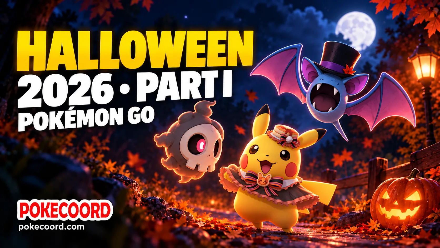 Pokémon GO Halloween 2026 Part 1 with costume Pikachu, Zubat and Duskull.